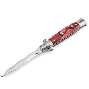 8.75 Inch Italian Stiletto Knife - Red Finish Kris Blade