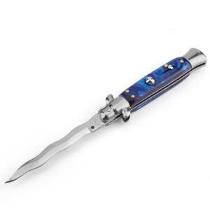 8.75 Inch Italian Stiletto Knife - Blue Finish Kris Blade