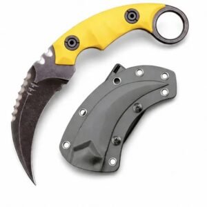 Karambit Knife D2 Steel + Nylon Fiberglass Handle Outdoor Claw Knife With Kydex Sheath Edc-Yellow