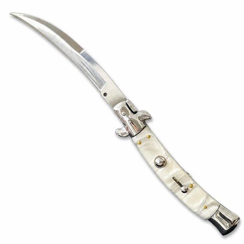 9 Inch Italian Stiletto Knife &ndash; White Shell Resin Handle Switchblade