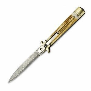 9-Inch Antler Handle Damascus Steel Stiletto Knife