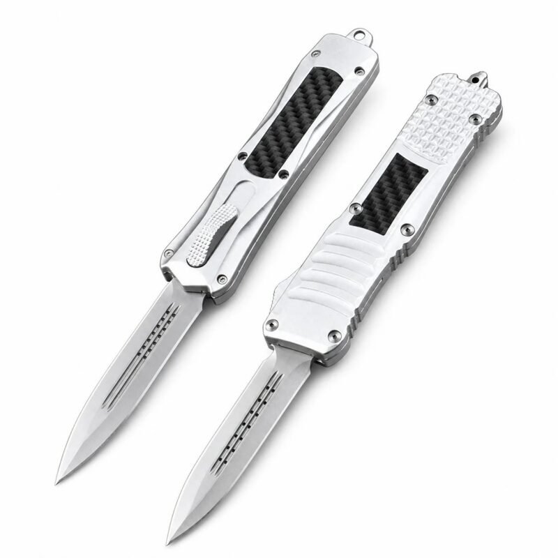 Zinc Handle, Large Dragon, Silver Handle, Carbon Fiber OTF Knife