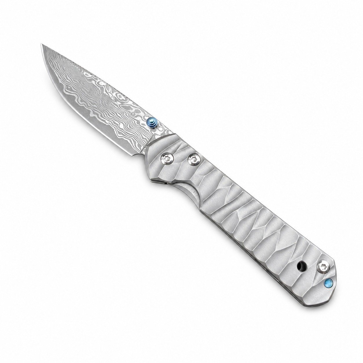 E119 Big Damascus Small Sand Titanium Handle Folding Knife